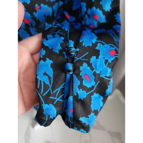 Equipment Femme Womens Blue Black Floral V-Neck Empire Waist Shift Dress NWT L - Picture 6 of 13